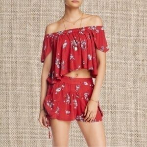 2 Piece Summer cute flora print red outfit​